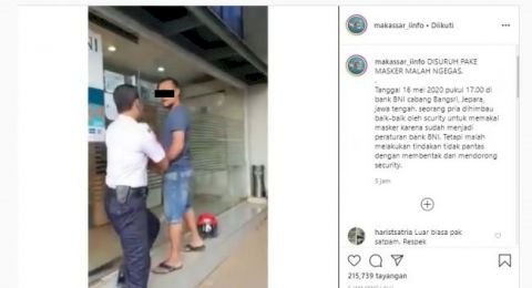 Ditegur Tidak Pakai Masker, Pria Ini Ngegas dan Dorong Satpam