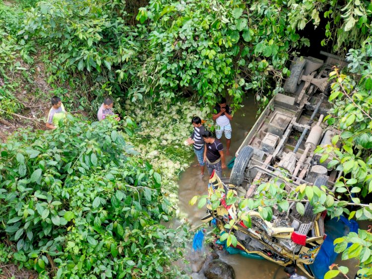 Rem Blong, Truck Pembawa Sayur Ini Terjun ke Jurang