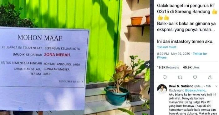 Viral! Warga Nekat Mudik di Zona Merah, Rumahnya Dipasang Pengumuman oleh Pak RT