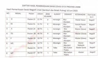 Pasien Sembuh dari Corona Hari Ini, Johansyah: 6 dari Merangin, 2 dari Tebo