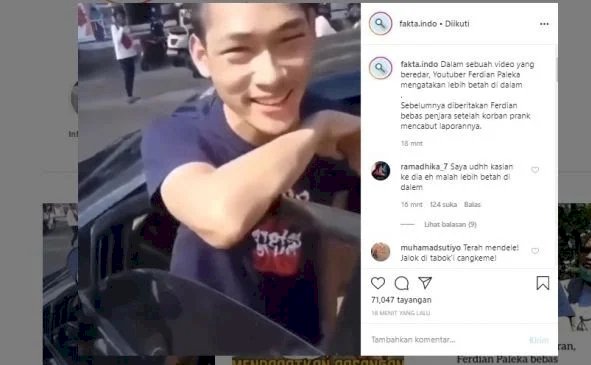 Viral Video Ferdian Paleka Ngaku Betah dalam Penjara