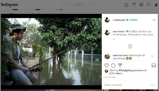 Perumahan Pantai Mutiara Banjir, Nicholas Putra Ahok Posting Lagi Mancing: Ocean Comes to You