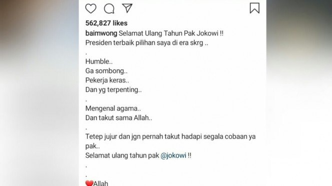 Baim Wong Dihujat Netizen Akibat Ucapan ke Jokowi, Begini Perubahan Postingannya...