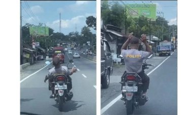 Viral, Video Pria Berkaus Polisi Atraksi Lepas Setang & Tak Berhelm
