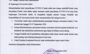Aktivitas Universitas Jambi Ditutup, Seorang Dosen Positif Corona