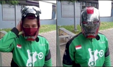 Keren! Driver Ojol Pakai Helm Iron Man, Segini Harganya...