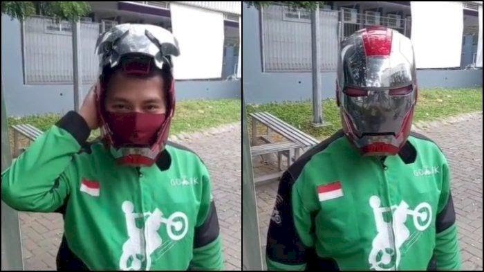 Keren! Driver Ojol Pakai Helm Iron Man, Segini Harganya...