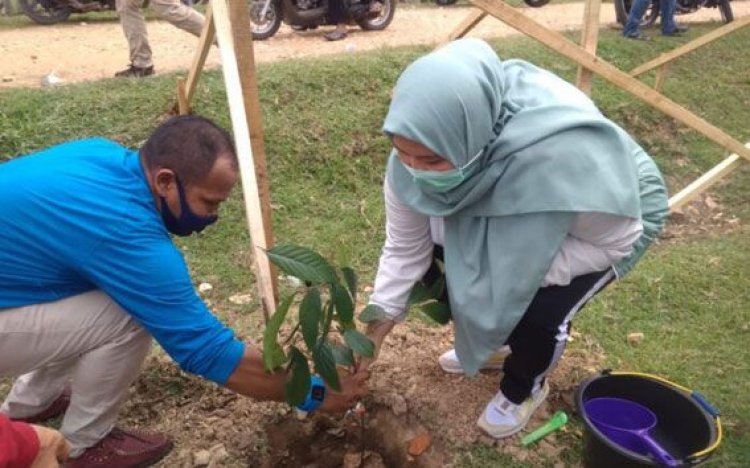 Bupati Masnah dan Kapolda Jambi Tanam Pohon Bulian di Desa Pulau Kayu Aro
