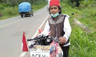 Viral! Pria Naik Sepeda dari Aceh ke Majalengka Jawa Timur