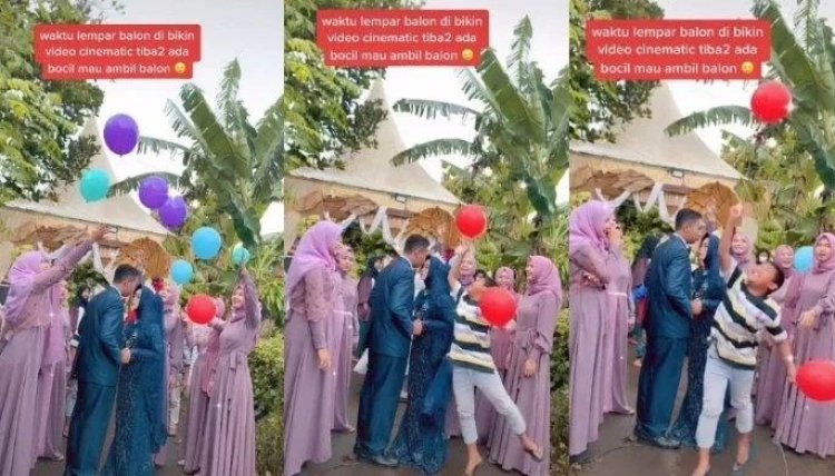 Bocah Ini Bikin Momen Romantis Pengantin Jadi Rusak Saat Ambil Balon, Videonya Viral!