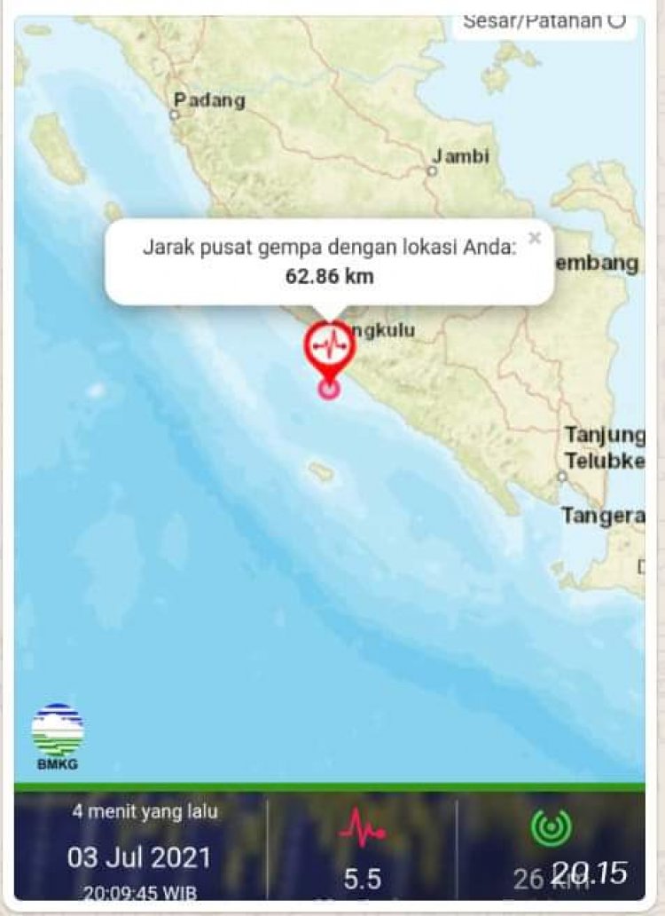 BREAKING NEWS! Gempa 5,5 Magnitudo Guncang Bengkulu