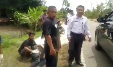 Ngantuk, Kabag Pemerintahan Setda Muarojambi Tabrak Pekerja Jalan Kantor Bupati