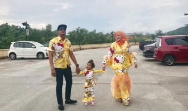 Viral! Ayah Ibu dan Anak-anak Selalu Pakai Baju Lebaran Hello Kitty