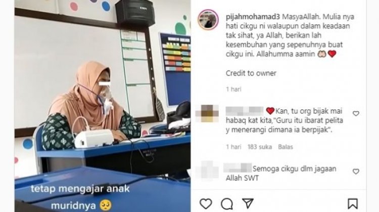 Viral! Guru Ini Tetap Mengajar Meski Gunakan Masker Oksigen, Netizen: Tetap sehat, Bu