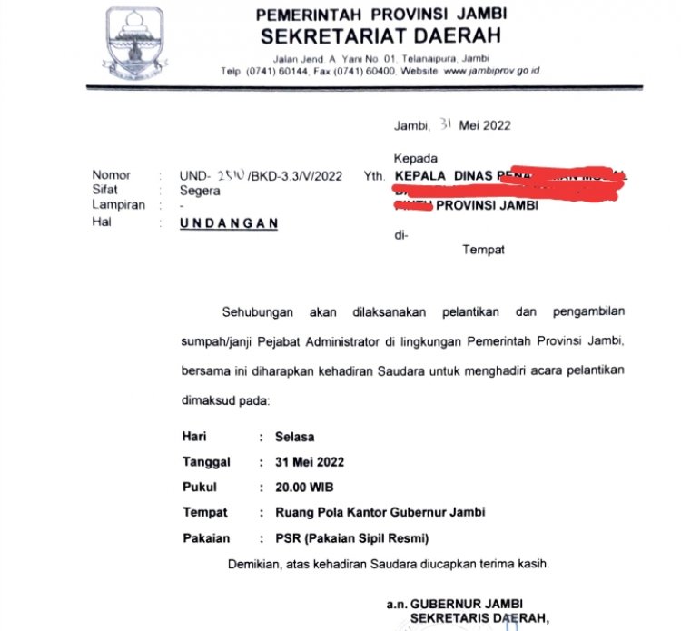 BREAKING NEWS!!! Gubernur Jambi Bakal Lantik Pejabat Administrator Malam Ini