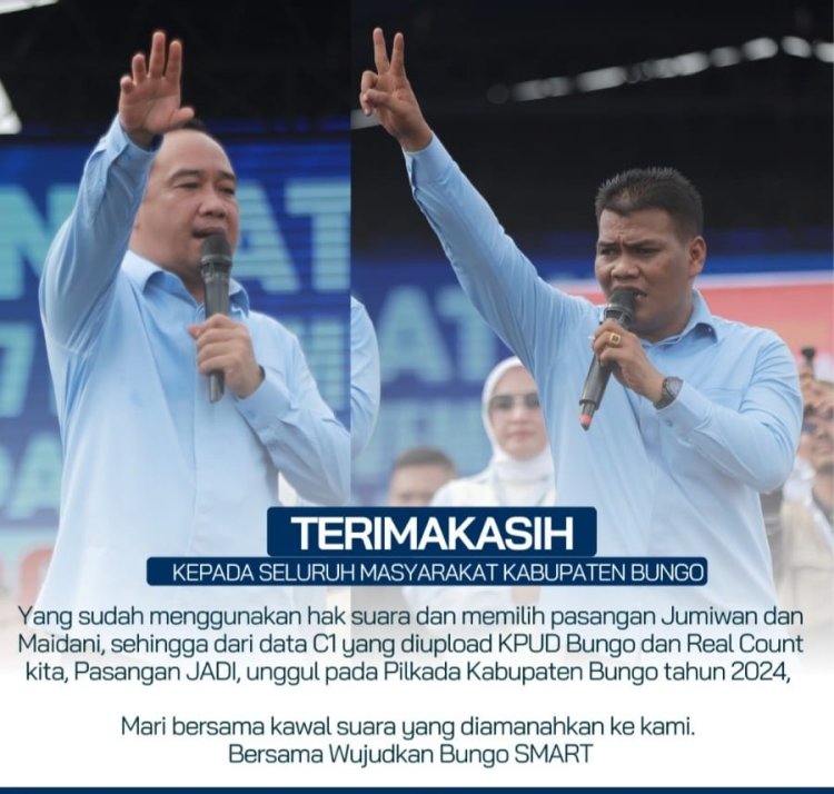 Menang Berdasarkan Hasil Pleno PPK, Jumiwan - Maidani Tunggu Pleno KPU Bungo