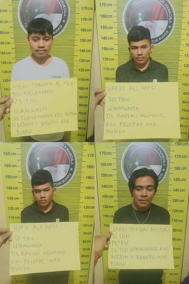 Empat Pria Diamankan Satresnarkoba Polres Bungo Terkait Dugaan Kepemilikan Ekstasi