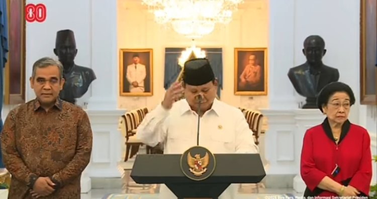 Presiden Prabowo Sampaikan Pernyataan Sikap Terkait Situasi Nasional Didampingi Para Tokoh Bangsa