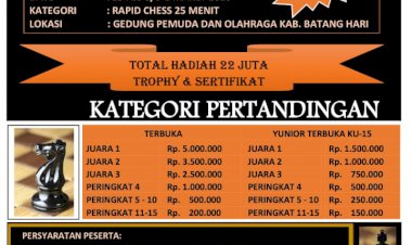 Bakal Diikuti Pecatur Tingkat Master, Batanghari Gelar Open Turnamen Catur Cepat 25 Menit Tingkat Nasional
