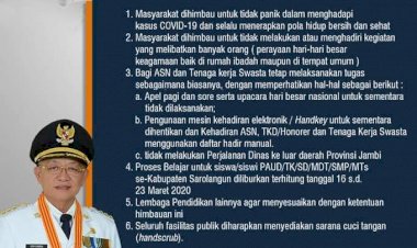 Corona Semakin Mengkhawatirkan, Pemkab Sarolangun Keluarkan Himbauan