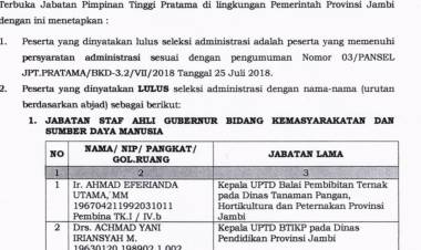 Ini Daftar Lengkap Peserta Lelang Jabatan Pemprov Jambi Lulus Administrasi