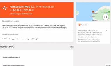 NTB Kembali Diguncang Gempa 5,7 SR 