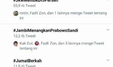 #JambiMenangkanPrabowoSandi jadi Trending Topik Twitter Pagi Ini