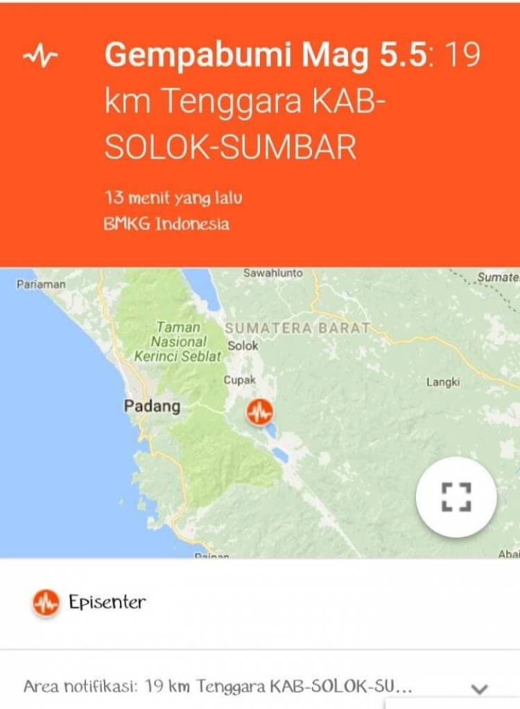 Ternyata Ini Pusat Gempa yang Guncangannya Ikut Dirasakan Warga Merangin dan Bungo 