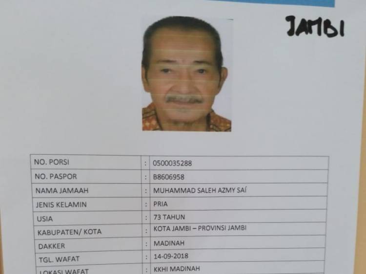 Inalillahi Wainailaihi Rojiun, Jamah Haji Asal Kota Jambi Meninggal Dunia