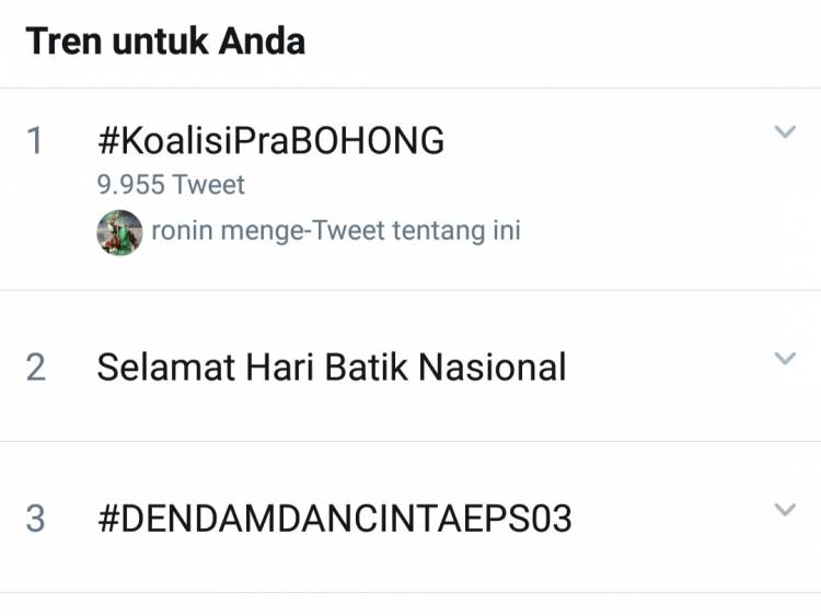 Efek Ratna Sarumpaet, #KoalisiPrabohong jadi Trending Topik