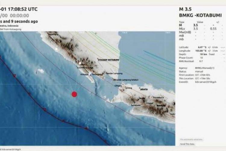 BMKG: Gempa 3,5 SR di Barat Daya Tanggamus Lampung