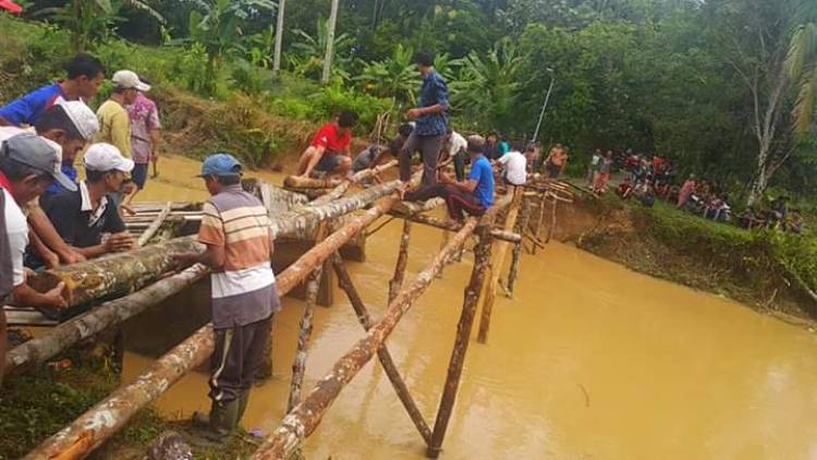 Respon Pemkab Sarolangun Lambat, Warga Pulau Aro Gotong Royong Bangun Jembatan
