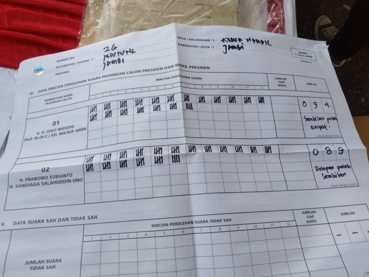 Di TPS Pengurus TKD Pery Monjuli, Jokowi-Amin Menang