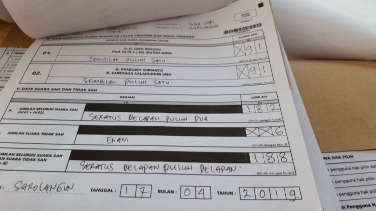 TPS 14 Suka Sari Sarolangun Jokowi-Prabowo Imbang