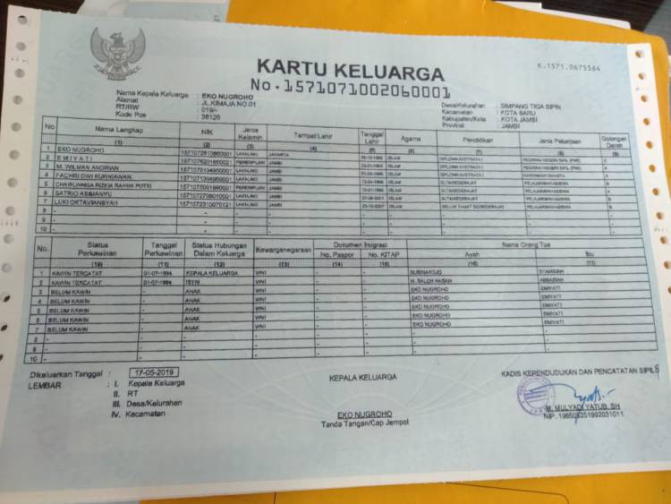 Ada yang Baru Pada Format Kolom Kartu Keluarga di Jambi, Simak Ini...