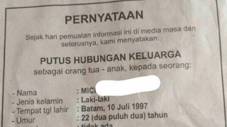Viral! Pemuda Ini Dicoret dari KK Keluarga dan Dipublikasikan di Koran