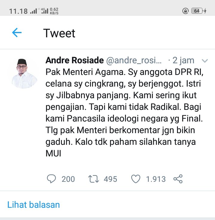Cuitan Andre Rosiade: Pak Menag Saya Anggota DPR RI Celana Cingkrang, Tapi Kami Tidak Radikal